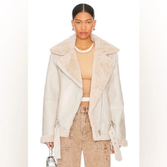 NEW Blank NYC White Long Moto Vegan Jacket in Break The Ice Sz M - Picture 1 of 15
